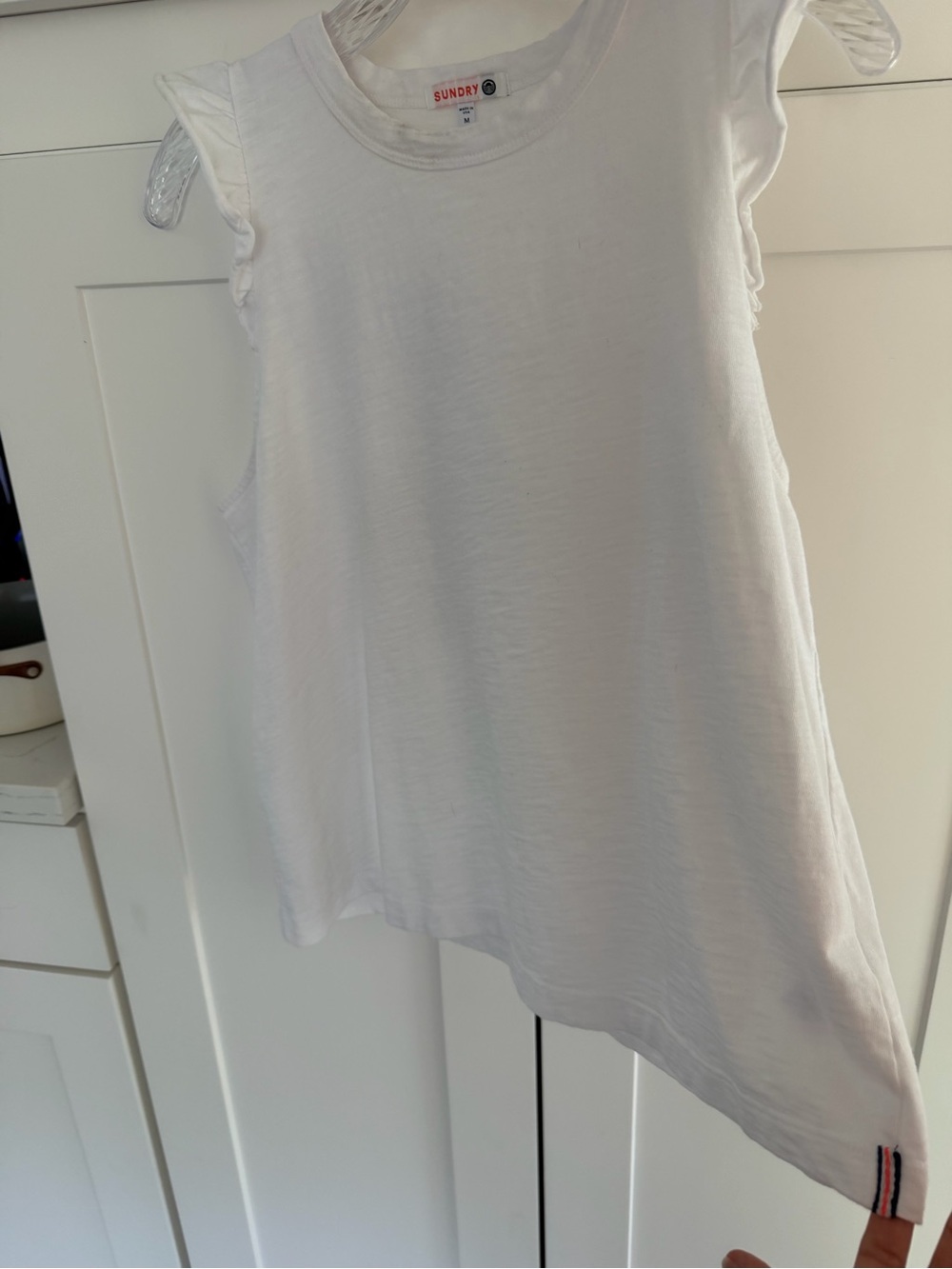 Sundry White Ruffle Cap-Sleeve Tank - Picture 3 of 7